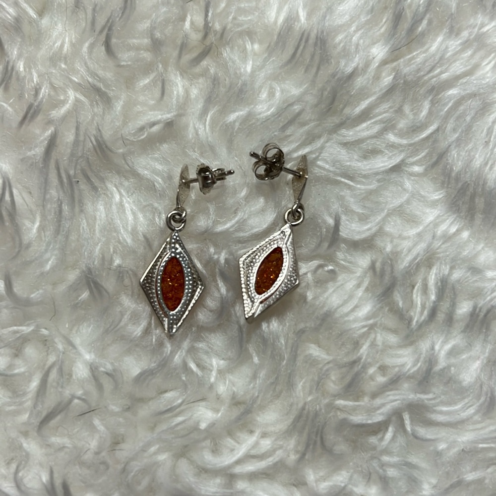 Amber and Silver Earrings - Picture 2 of 2
